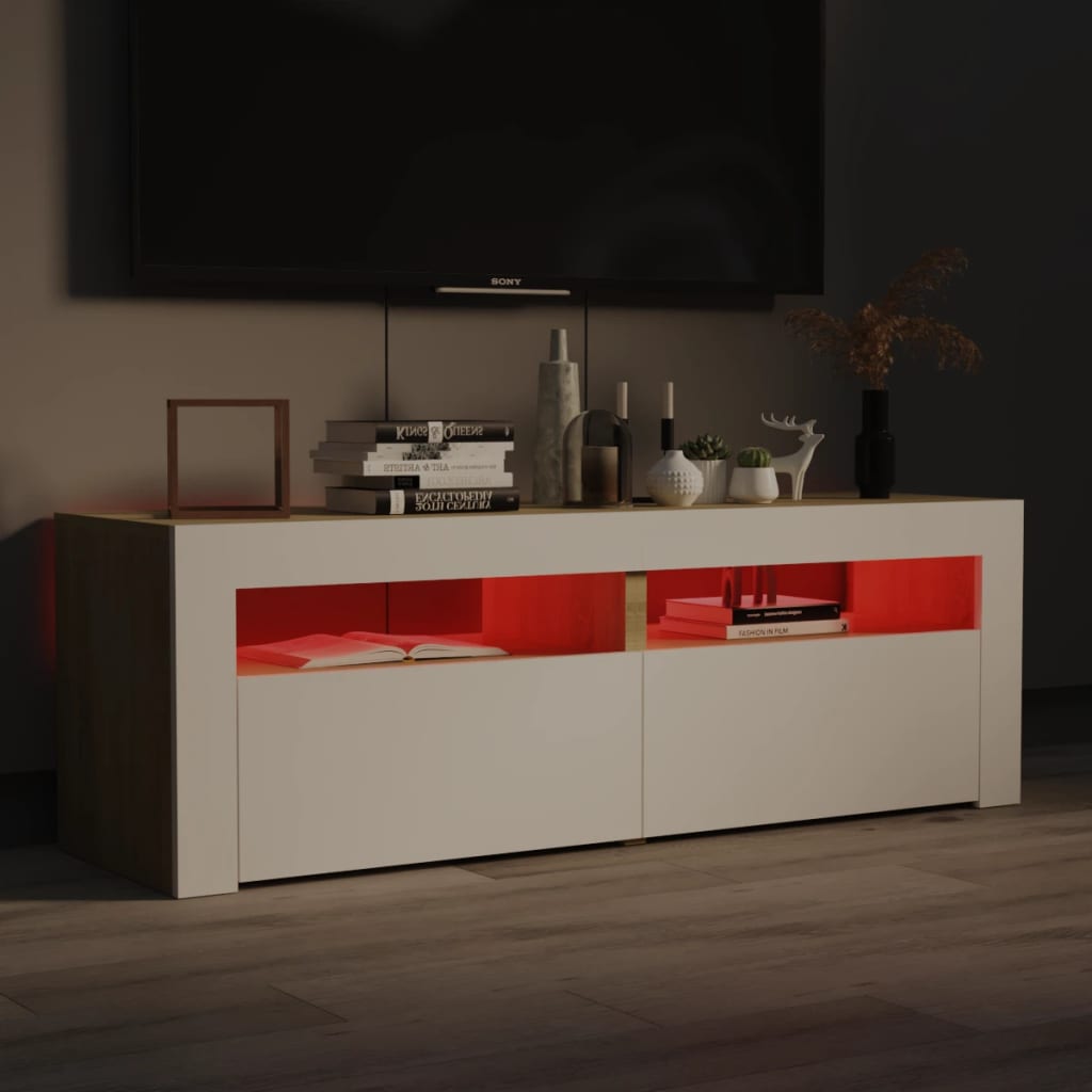 TV-Schrank mit LED-Leuchten Weiß Sonoma-Eiche 120x35x40 cm