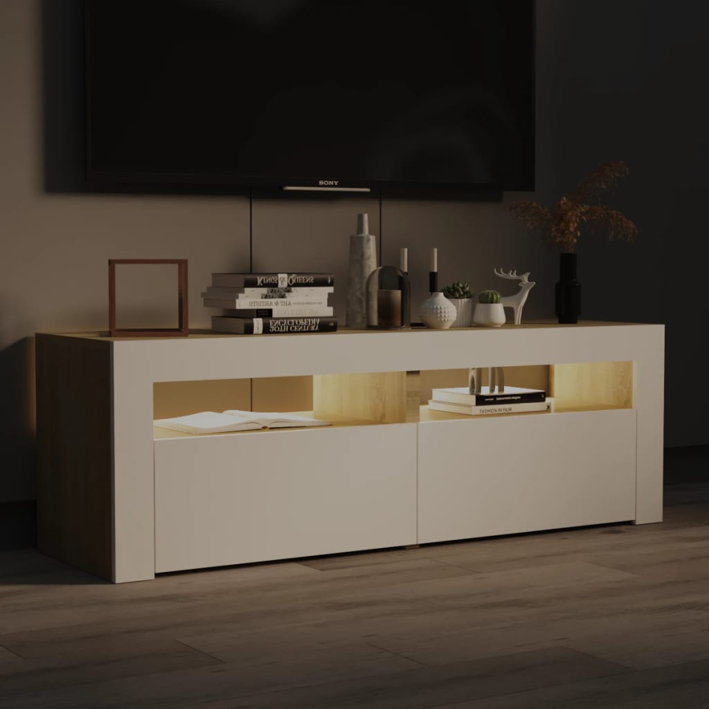 TV-Schrank mit LED-Leuchten Weiß Sonoma-Eiche 120x35x40 cm