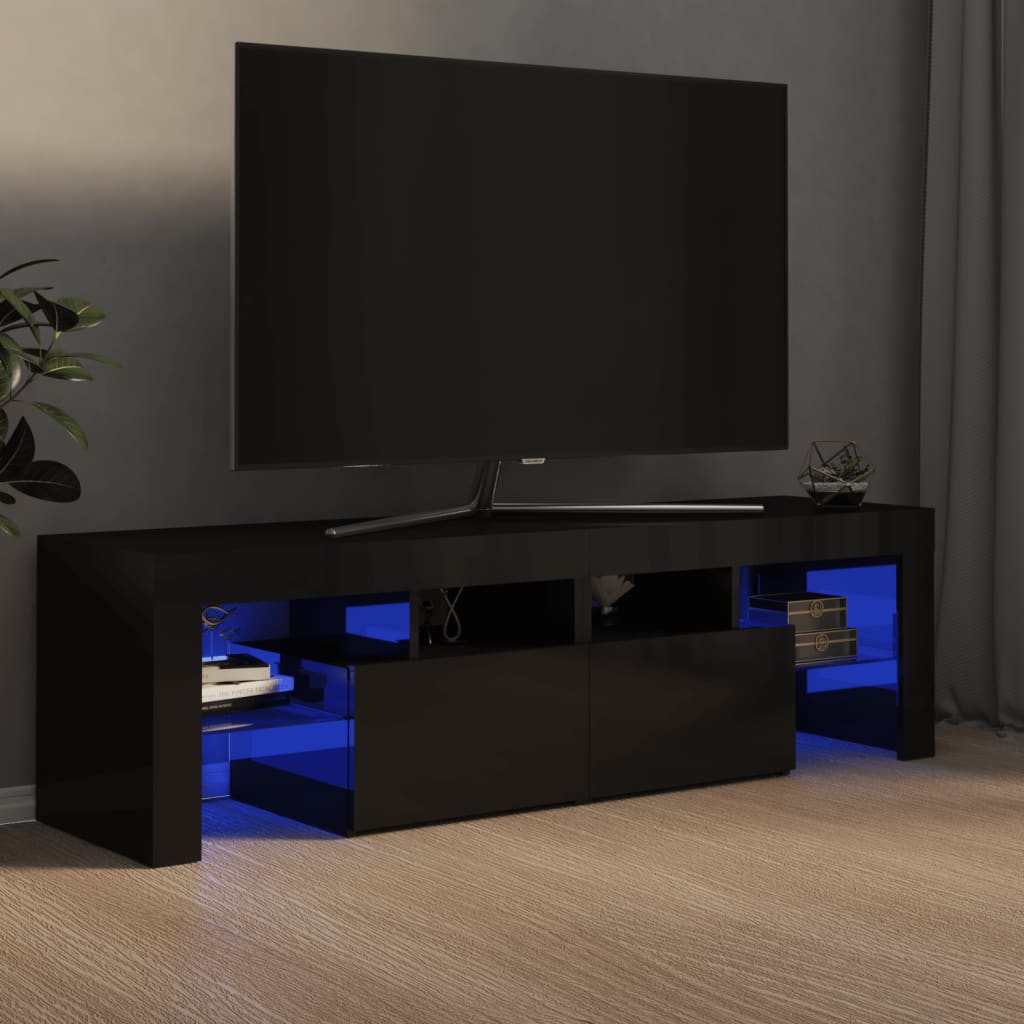 TV-Schrank mit LED-Beleuchtung Hochglanz-Schwarz 140x36,5x40 cm