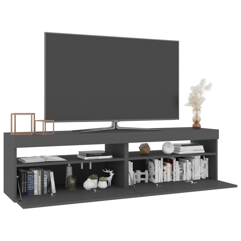TV-Schränke 2 Stk. mit LED-Leuchten Grau 75x35x40 cm