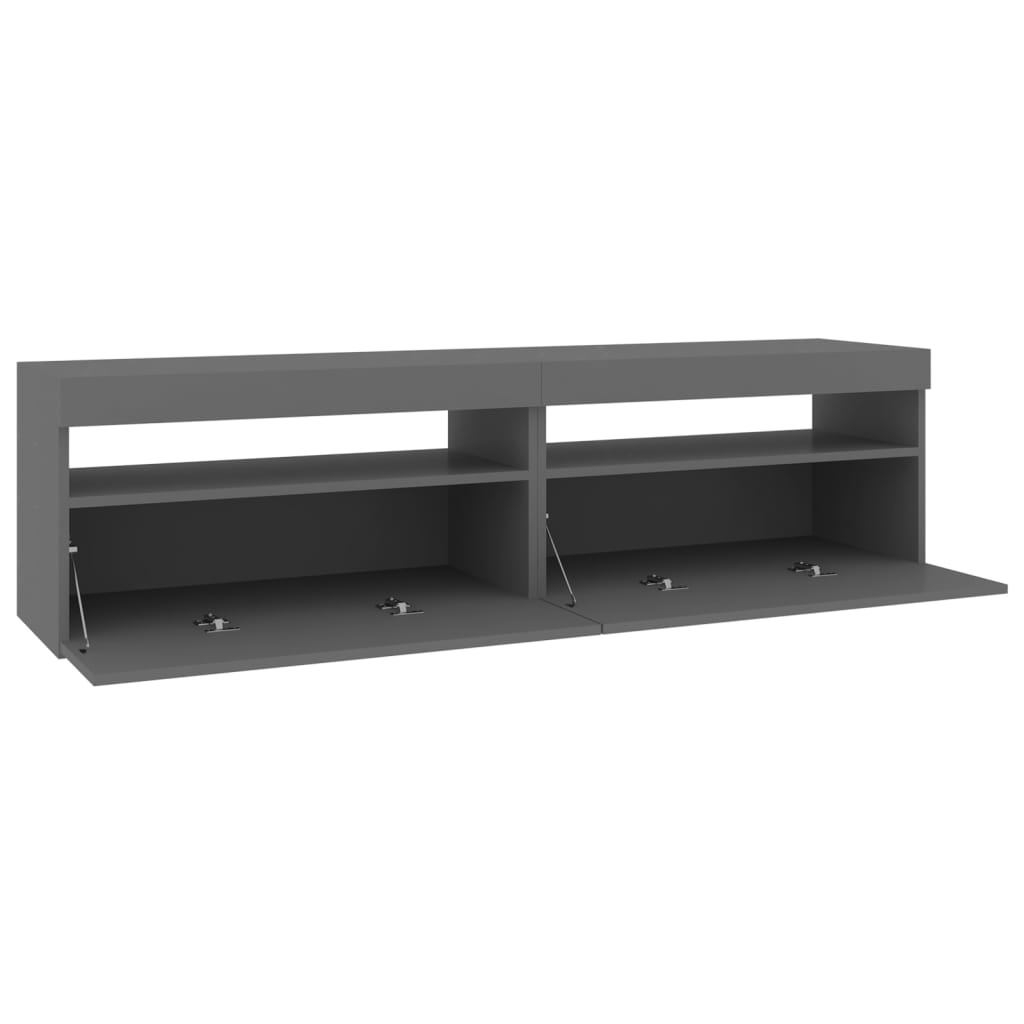 TV-Schränke 2 Stk. mit LED-Leuchten Grau 75x35x40 cm