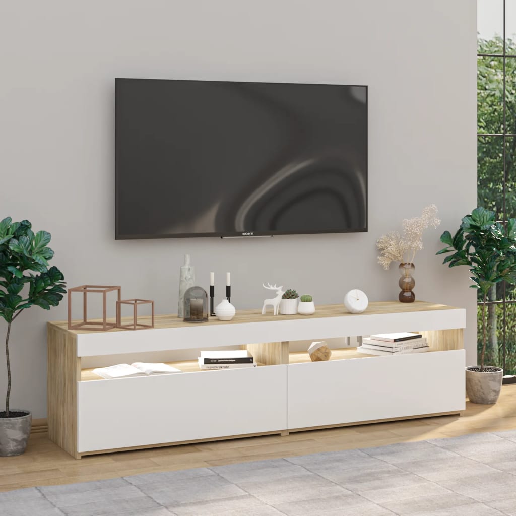 TV-Schränke 2 Stk. mit LED-Leuchten Weiß & Sonoma 75x35x40 cm