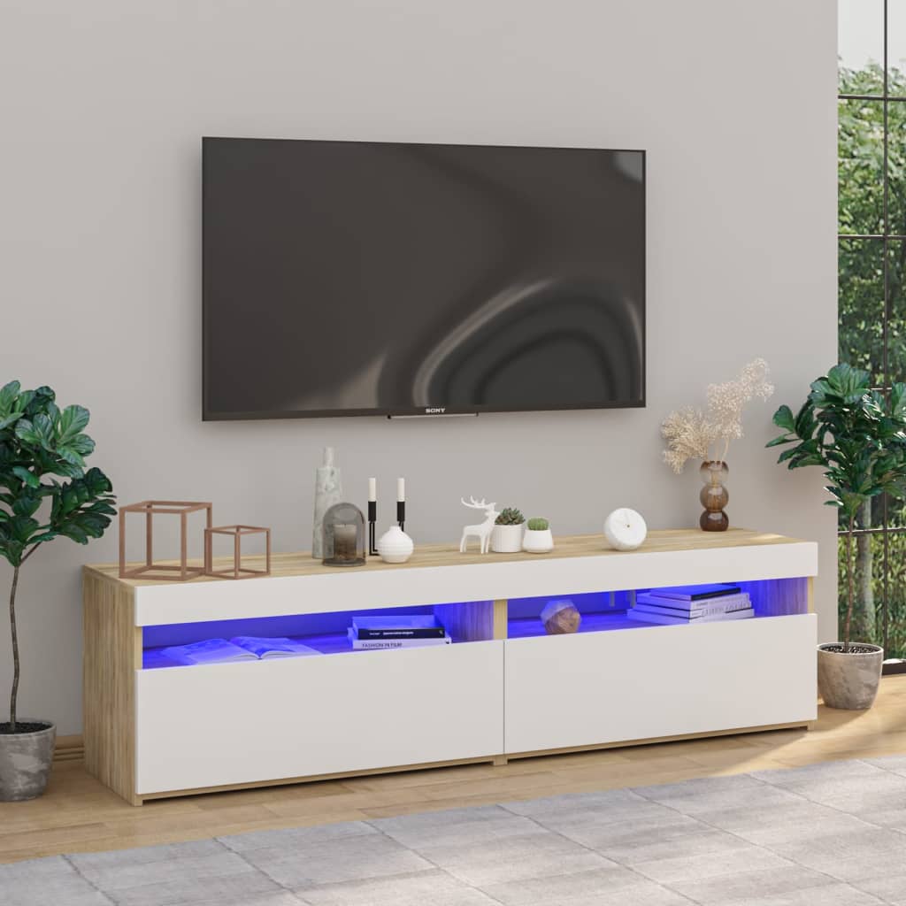 TV-Schränke 2 Stk. mit LED-Leuchten Weiß & Sonoma 75x35x40 cm