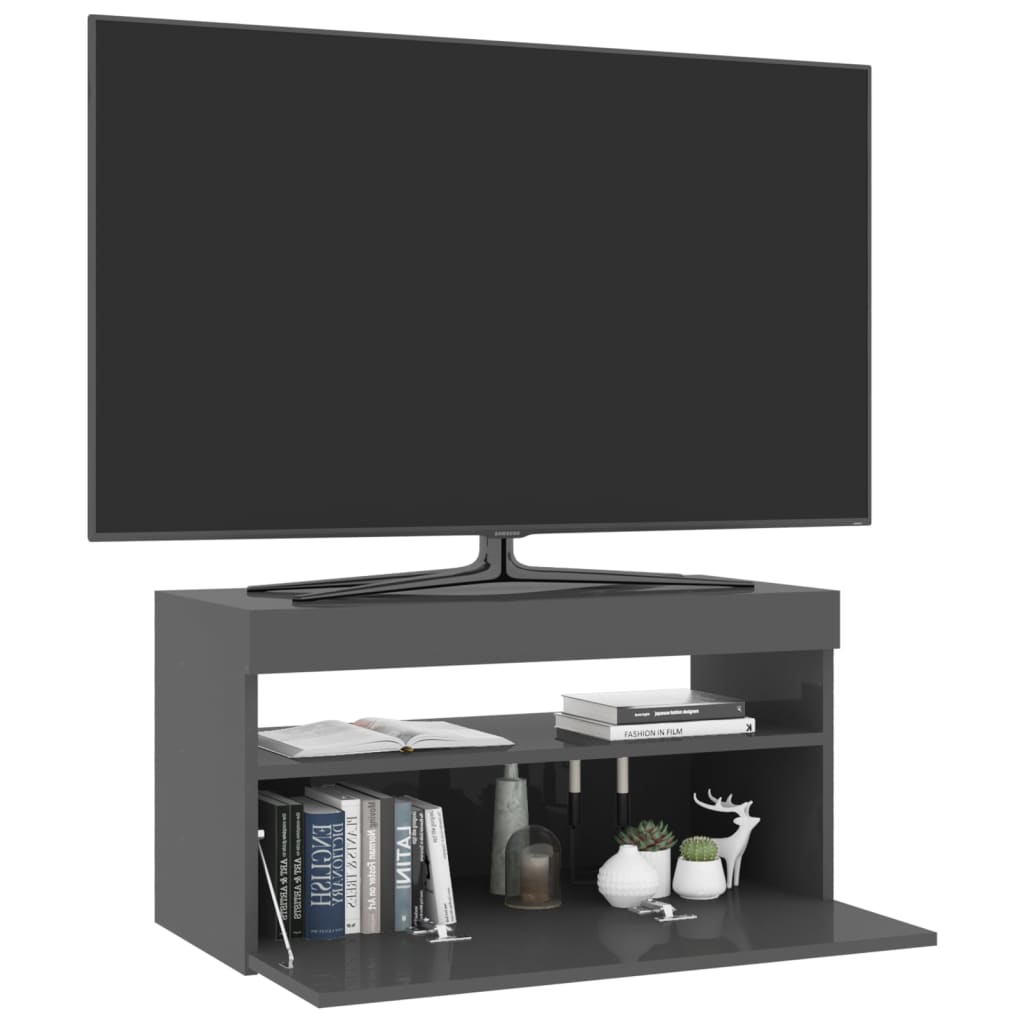 TV-Schrank mit LED-Leuchten Hochglanz-Grau 75x35x40 cm