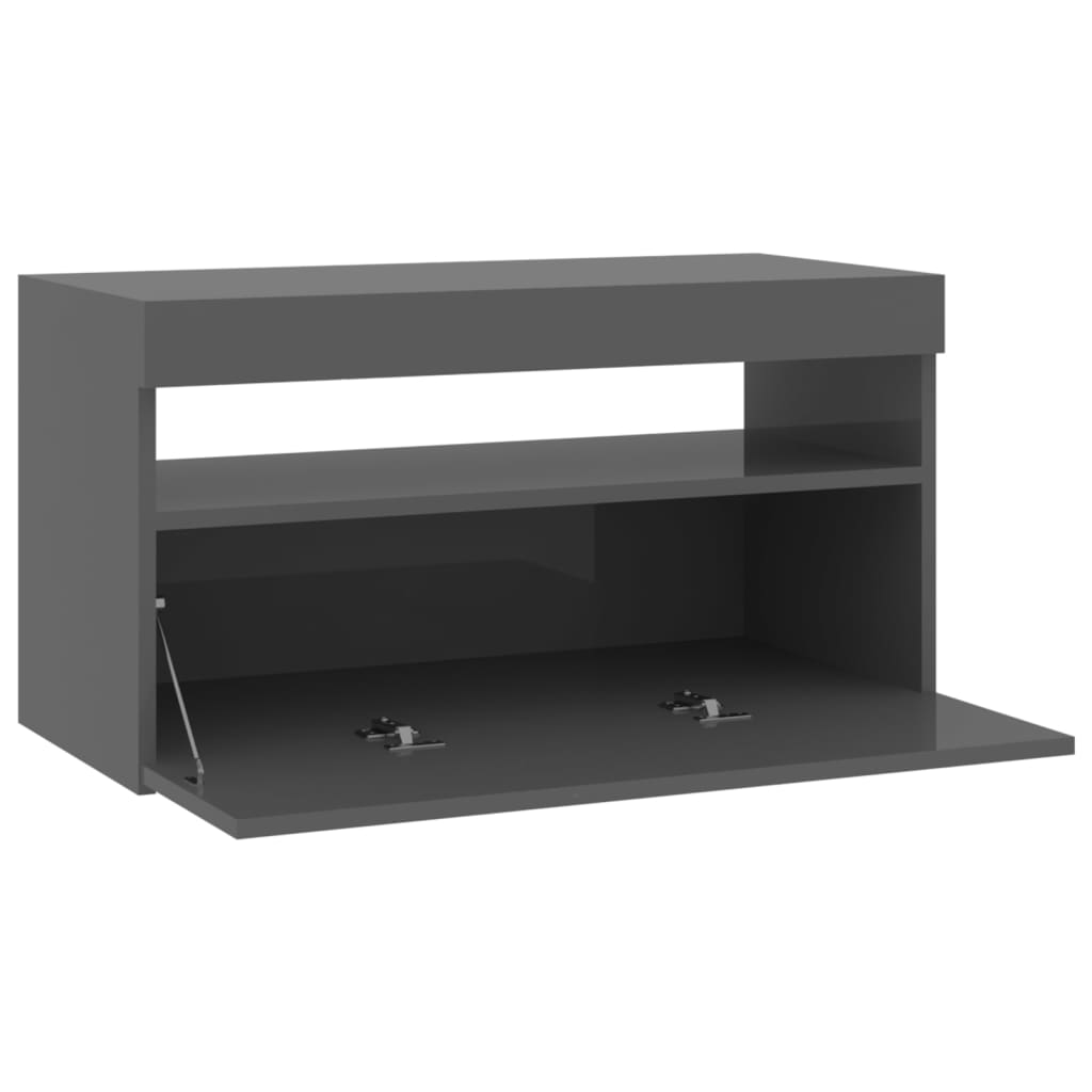 TV-Schrank mit LED-Leuchten Hochglanz-Grau 75x35x40 cm