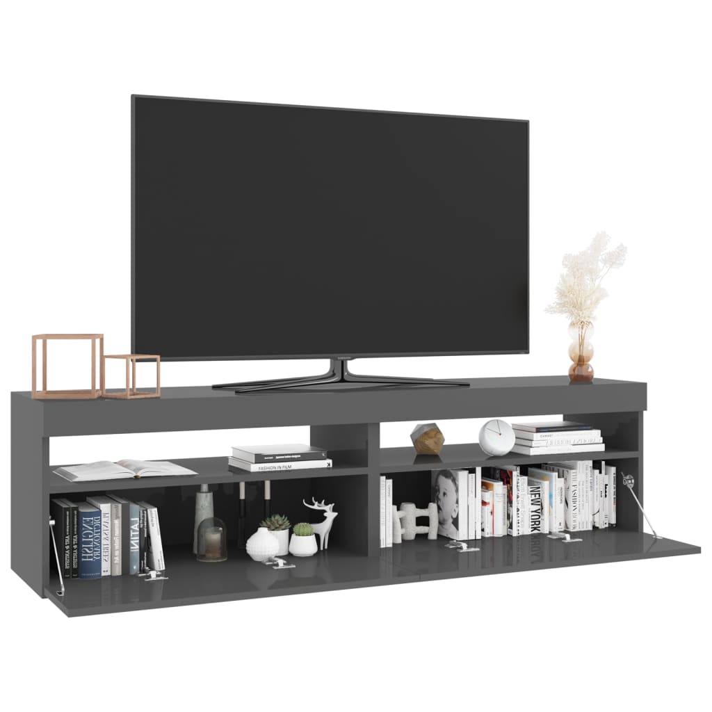 TV-Schränke 2 Stk. mit LED-Leuchten Hochglanz-Grau 75x35x40 cm