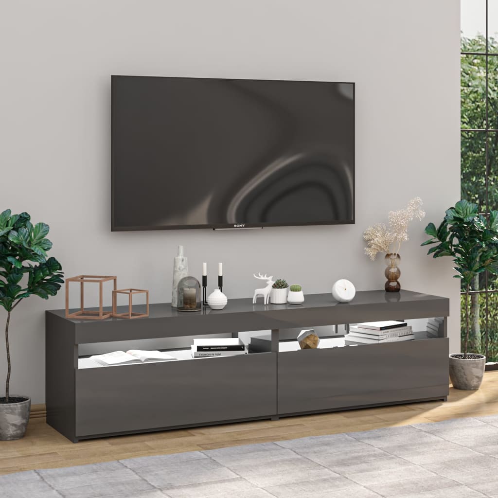 TV-Schränke 2 Stk. mit LED-Leuchten Hochglanz-Grau 75x35x40 cm