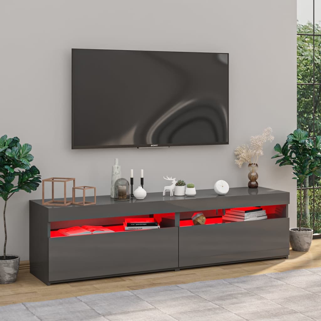 TV-Schränke 2 Stk. mit LED-Leuchten Hochglanz-Grau 75x35x40 cm