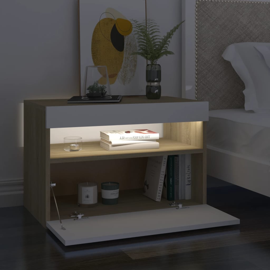 TV-Schränke LED-Leuchten 2 Stk. Weiß Sonoma-Eiche 60x35x40 cm