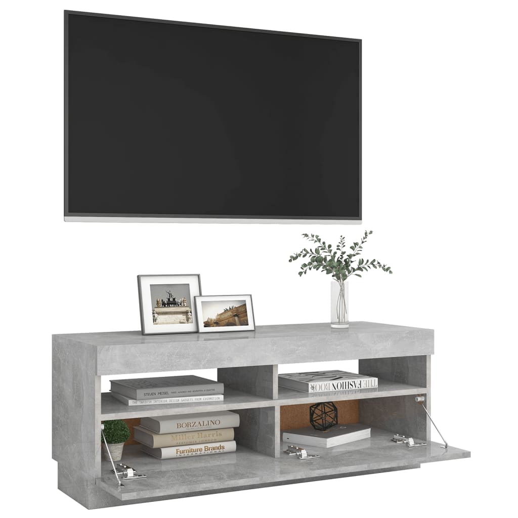 TV-Schrank mit LED-Leuchten Betongrau 100x35x40 cm
