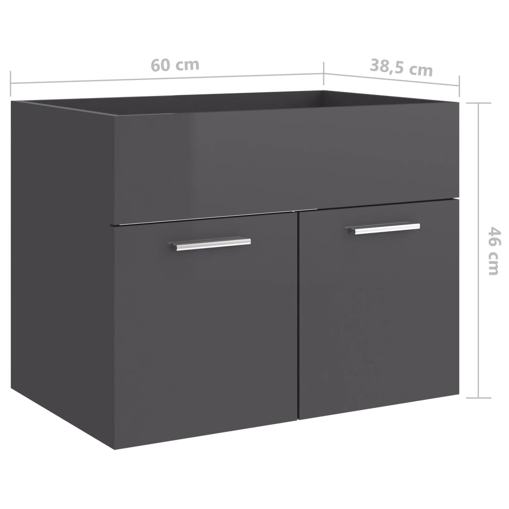 Waschbeckenunterschrank Hochglanz-Grau 60x38,5x46cm