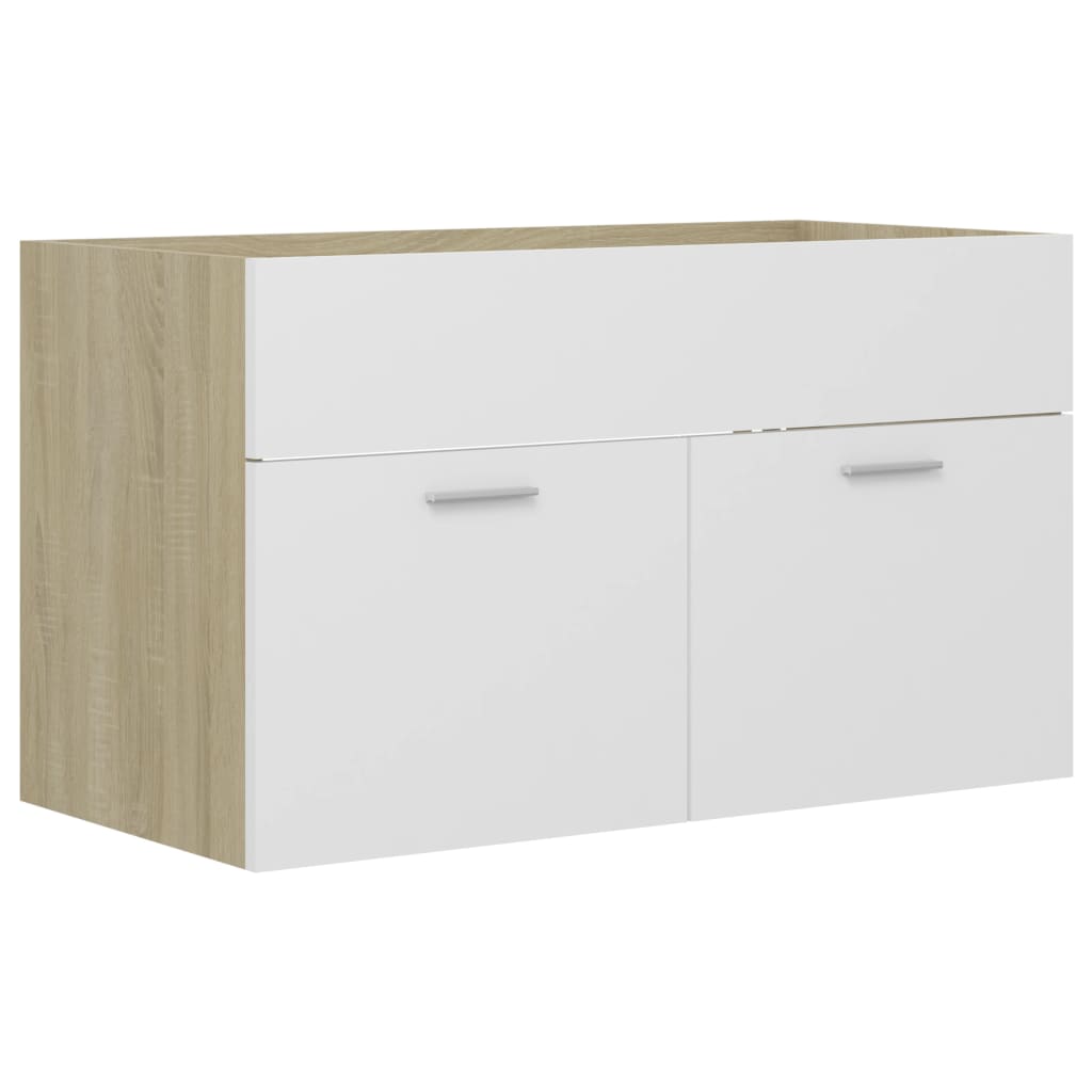 Waschbeckenunterschrank Weiß Sonoma-Eiche 80x38,5x46 cm