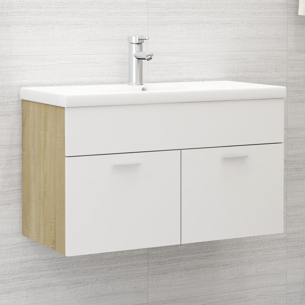 Waschbeckenunterschrank Weiß Sonoma-Eiche 80x38,5x46 cm