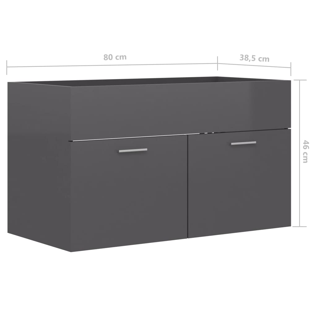 Waschbeckenunterschrank Hochglanz-Grau 80x38,5x46cm