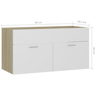 Thumbnail for Waschbeckenunterschrank Weiß Sonoma-Eiche 90x38,5x46 cm