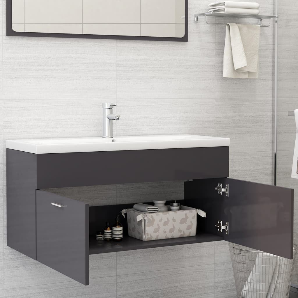 Waschbeckenunterschrank Hochglanz-Grau 100x38,5x46 cm