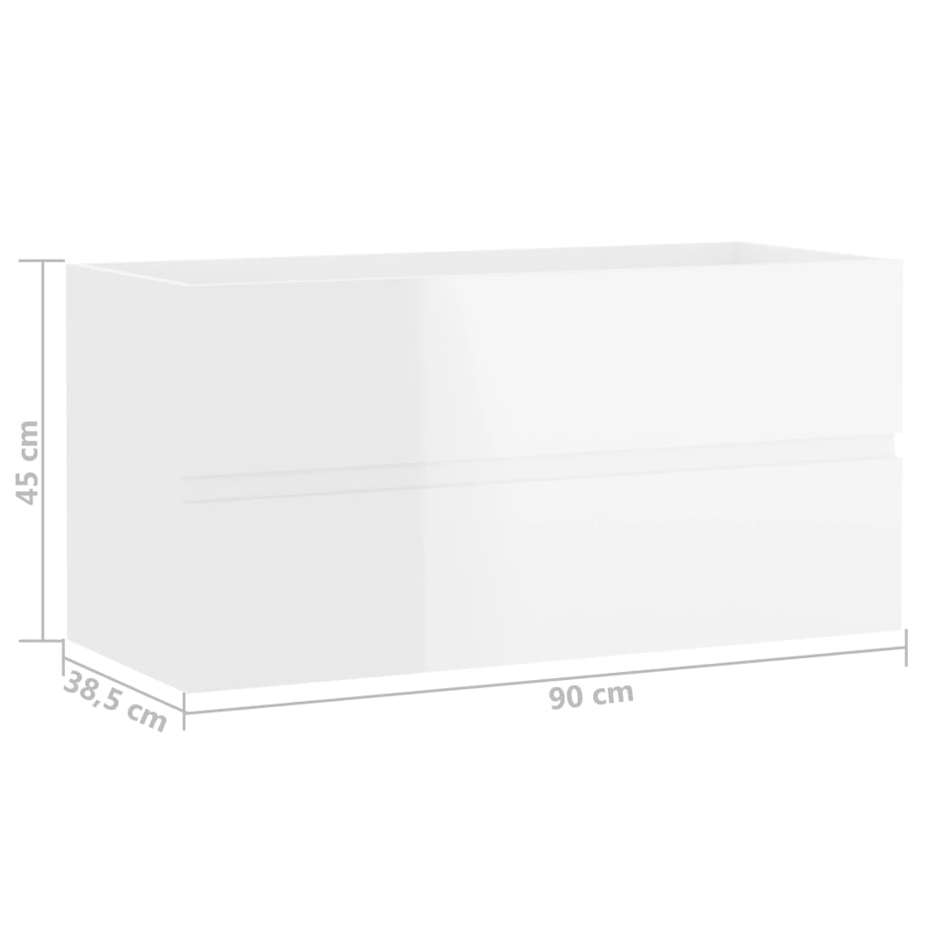 Waschbeckenunterschrank Hochglanz-Weiß 90x38,5x45 cm