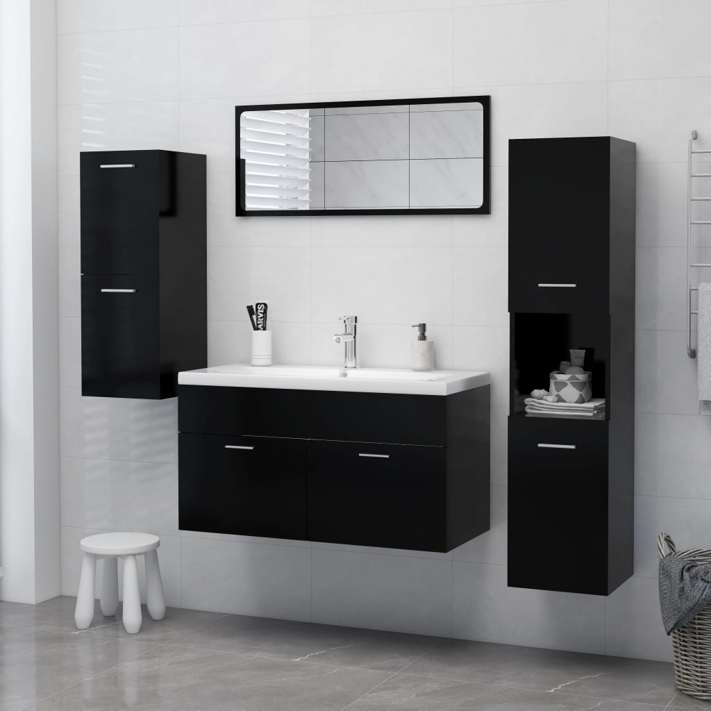 Badezimmerschrank Schwarz 30x30x80 cm Spanplatte