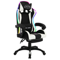 Thumbnail for Gaming-Stuhl mit RGB LED-Leuchten Weiß und Schwarz Kunstleder