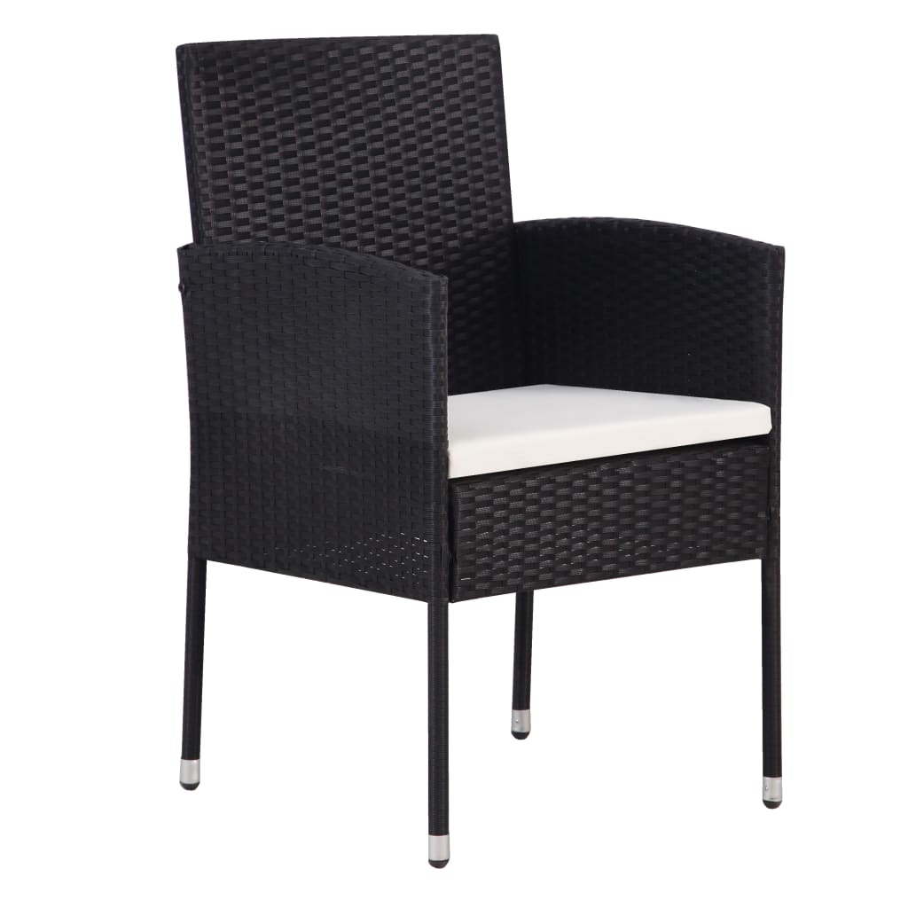 3-tlg. Garten-Essgruppe Poly Rattan & Massivholz Akazie Schwarz