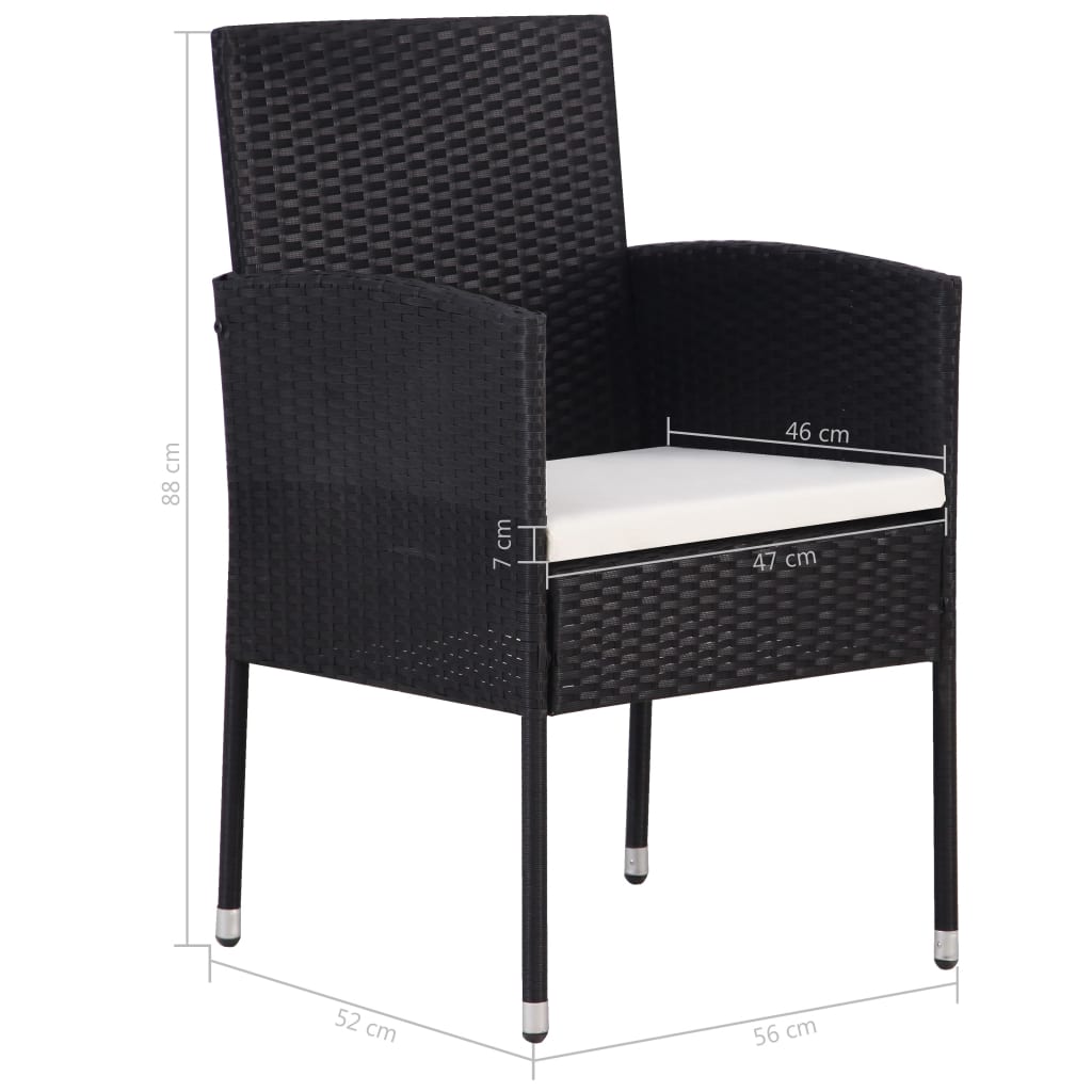 3-tlg. Garten-Essgruppe Poly Rattan & Massivholz Akazie Schwarz