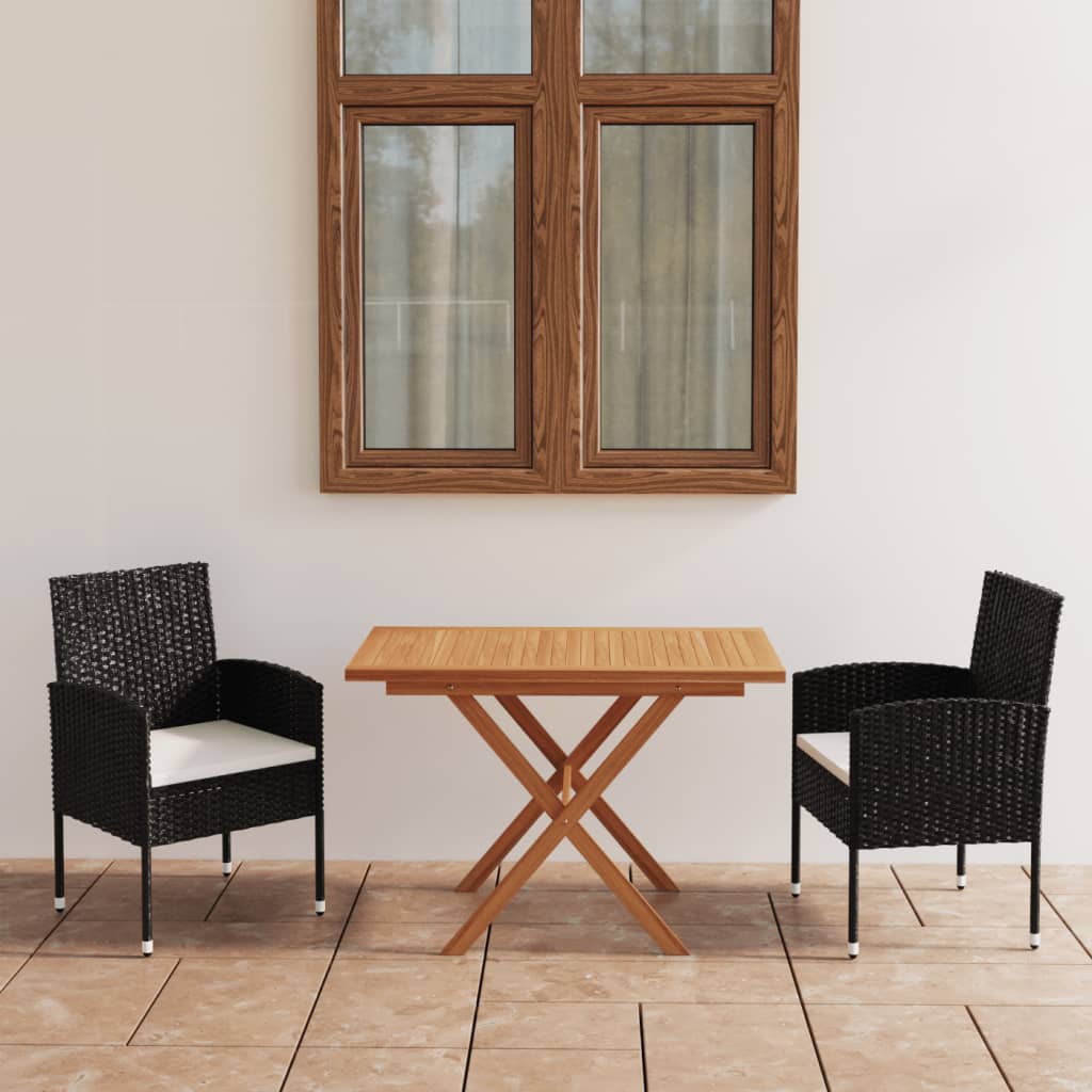 3-tlg. Garten-Essgruppe Poly Rattan & Massivholz Akazie Schwarz