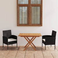 Thumbnail for 3-tlg. Garten-Essgruppe Poly Rattan & Massivholz Akazie Schwarz