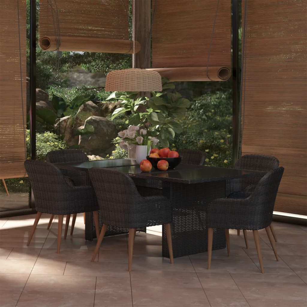 7-tlg. Garten-Essgruppe Poly Rattan Schwarz