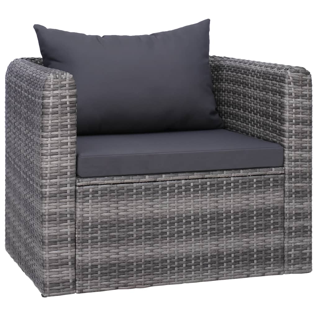 8-tlg. Garten-Lounge-Set mit Kissen Poly Rattan Grau