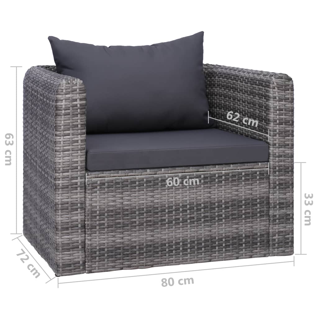 8-tlg. Garten-Lounge-Set mit Kissen Poly Rattan Grau