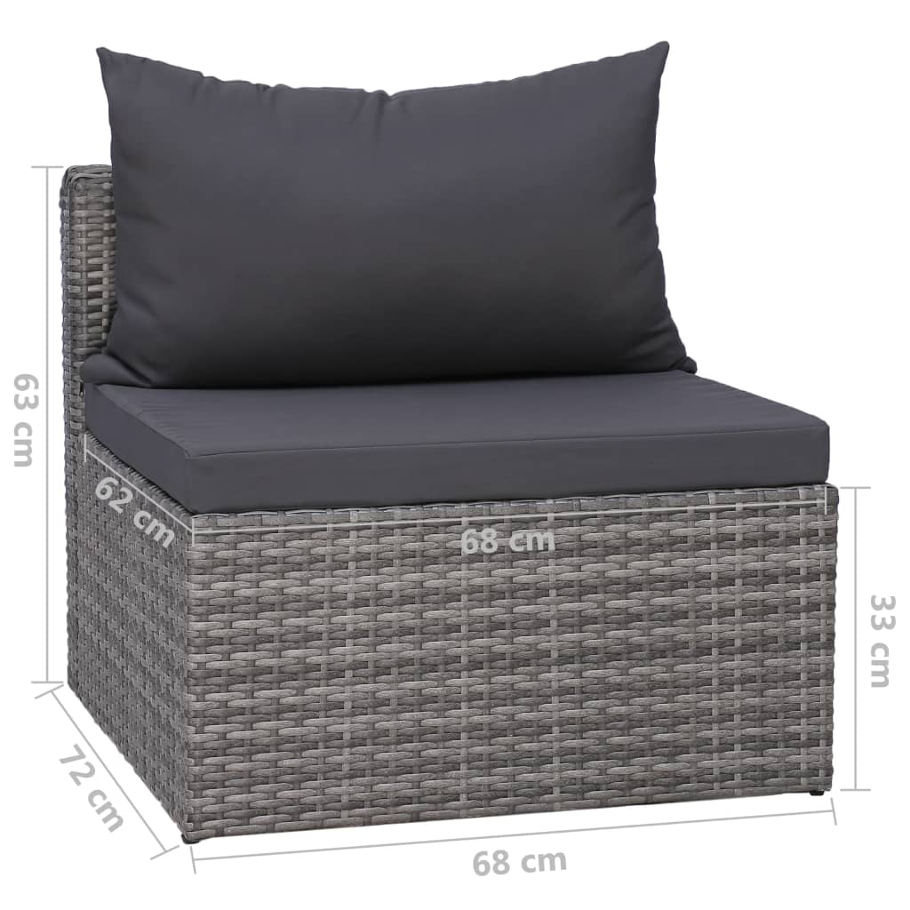 7-tlg. Garten-Lounge-Set mit Kissen Poly Rattan Grau