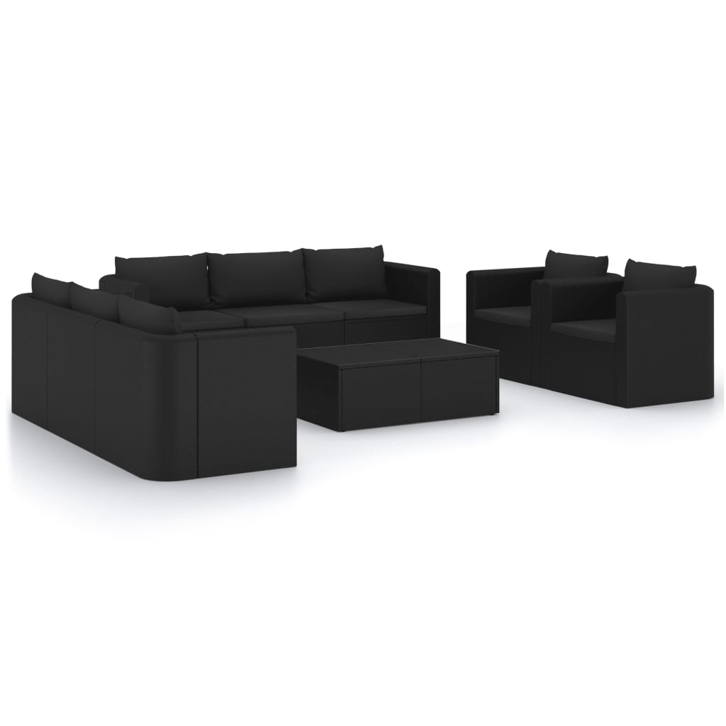 10-tlg. Garten-Lounge-Set mit Kissen Poly Rattan Schwarz