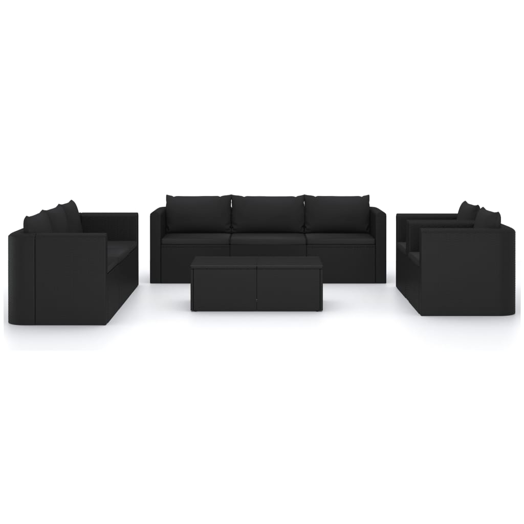 10-tlg. Garten-Lounge-Set mit Kissen Poly Rattan Schwarz