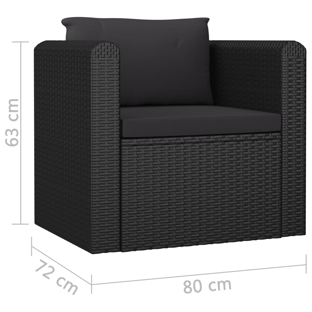 10-tlg. Garten-Lounge-Set mit Kissen Poly Rattan Schwarz