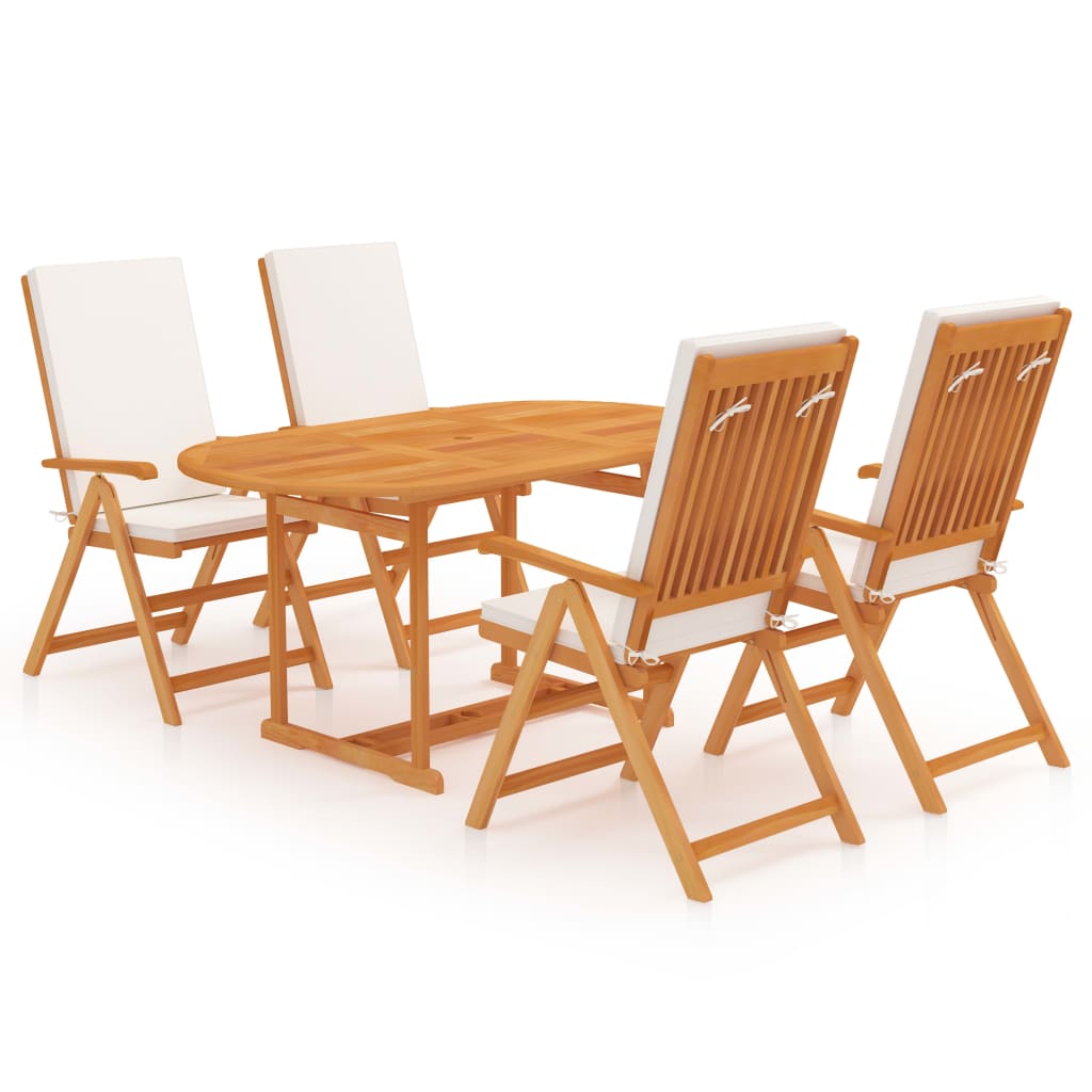 5-tlg. Garten-Essgruppe mit Kissen Massivholz Teak