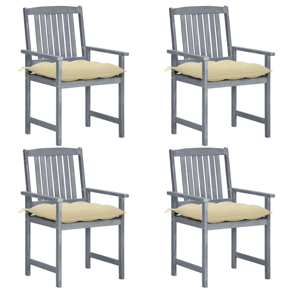 Gartenstühle mit Kissen 4 Stk. Grau Massivholz Akazie
