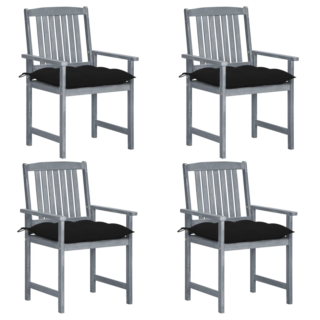 Gartenstühle mit Kissen 4 Stk. Grau Massivholz Akazie