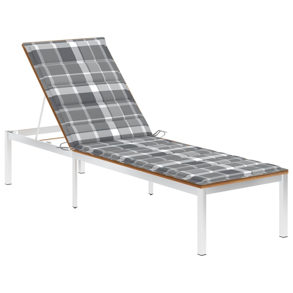 Sonnenliege mit Auflage Akazie Massivholz und Edelstahl