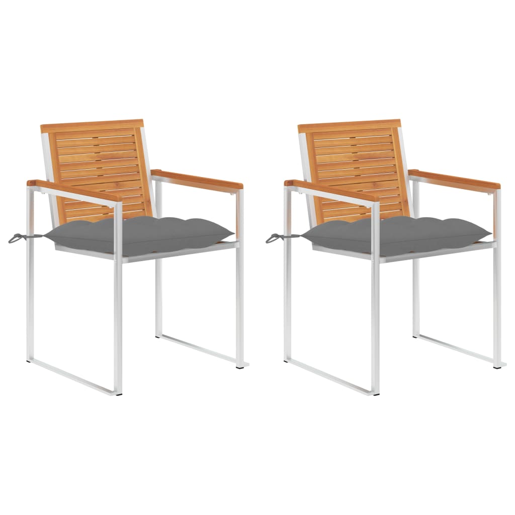 Gartenstühle mit Kissen 2 Stk. Massivholz Akazie und Stahl