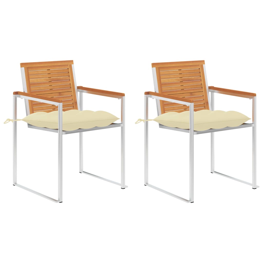 Gartenstühle mit Kissen 2 Stk. Massivholz Akazie und Stahl