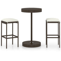Thumbnail for 3-tlg. Gartenbar-Set mit Kissen Poly Rattan Braun