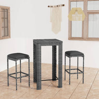 Thumbnail for 3-tlg. Gartenbar-Set mit Kissen Poly Rattan Grau