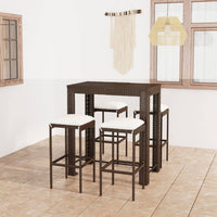 Thumbnail for 5-tlg. Gartenbar-Set mit Kissen Poly Rattan Braun
