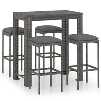 Thumbnail for 5-tlg. Gartenbar-Set mit Kissen Poly Rattan Grau