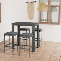 Thumbnail for 5-tlg. Gartenbar-Set mit Kissen Poly Rattan Grau