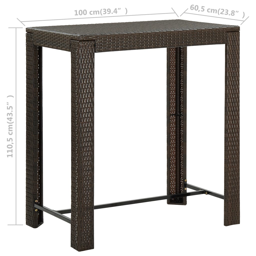 7-tlg. Gartenbar-Set mit Kissen Poly Rattan Braun