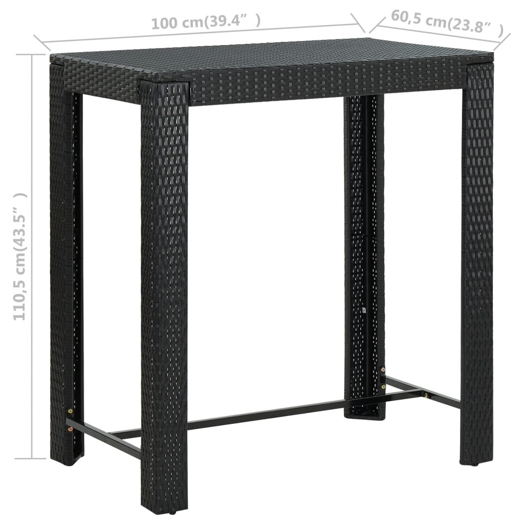 7-tlg. Gartenbar-Set mit Kissen Poly Rattan Schwarz