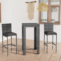 Thumbnail for 3-tlg. Gartenbar-Set mit Kissen Poly Rattan Grau