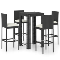 Thumbnail for 5-tlg. Gartenbar-Set mit Kissen Poly Rattan Schwarz
