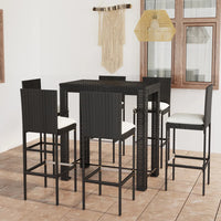 Thumbnail for 7-tlg. Gartenbar-Set mit Kissen Poly Rattan Schwarz